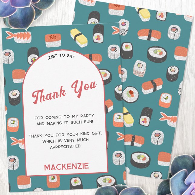 Sushi Party Vielen Dank Karte (Japanese sushi themed personalized thank you card with custom text)