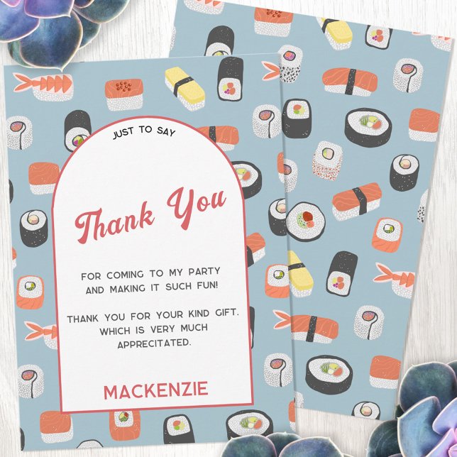 Sushi Party Vielen Dank Karte (Japanese sushi themed personalized thank you card with custom text)