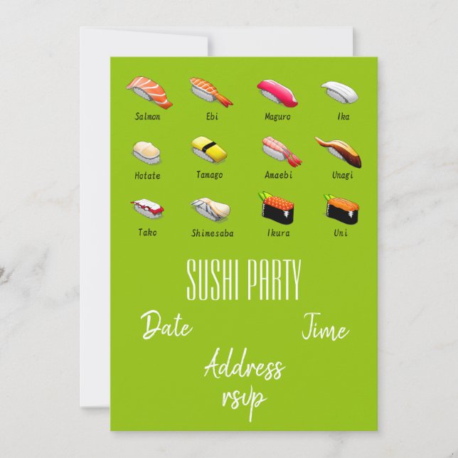 Sushi Party Wasabi Modernes japanisches Party Einladung (Vorderseite)