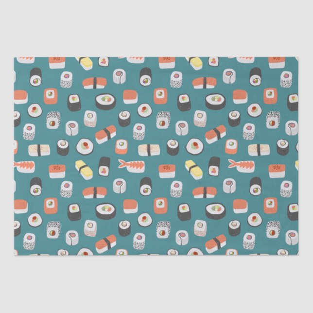 Sushi Pattern Aquamarin Green Seidenpapier (Vorderseite)
