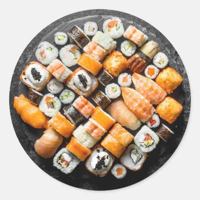 Sushi Platter Runder Aufkleber (Vorderseite)