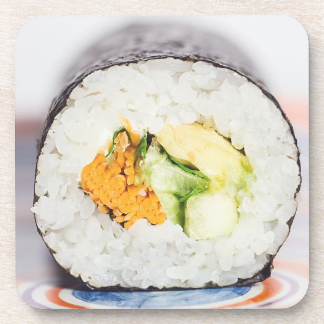 Sushi roll Fisch und Reis Getränkeuntersetzer (Vorderseite)