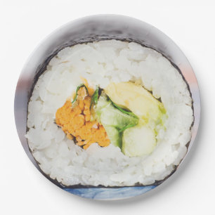Sushi roll Fisch und Reis Pappteller
