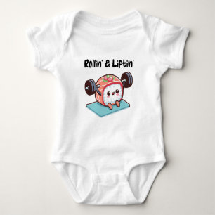 Sushi-Röllchen stemmen Gewichte Baby Strampler