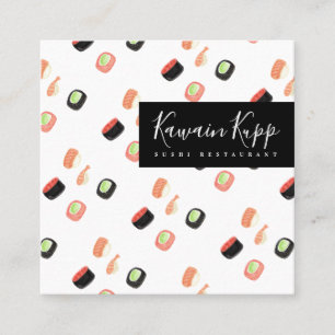 Sushi-Rollen-Essstäbchen-Aquarell-Restaurant-Logo Quadratische Visitenkarte