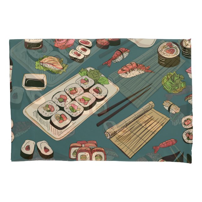 Sushi Rollen: Farbig Nahtlos Vintag. Kissenbezug (Vorderseite)