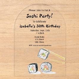 Sushi-Rollen mit Chopstick-Party Acryleinladungen