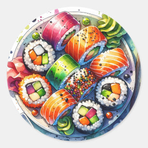 Sushi Rolls Fun Food Runder Aufkleber