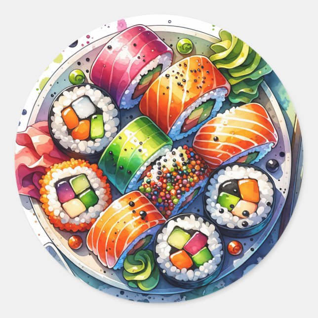 Sushi Rolls Fun Food Runder Aufkleber (Vorderseite)