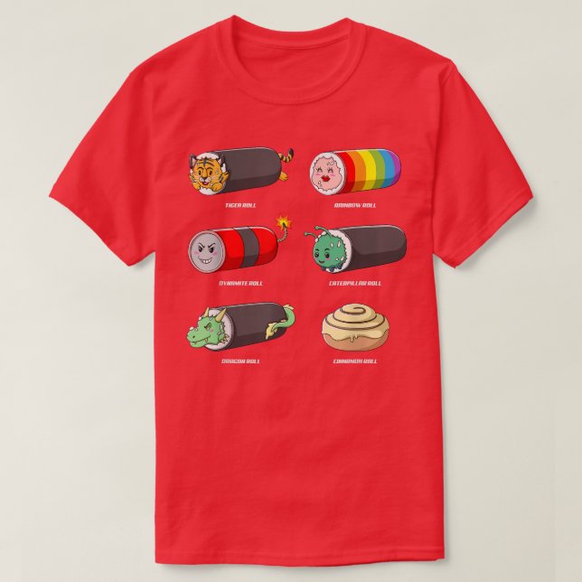 Sushi Rolls Kawaii Anime Animals essen japanisches T-Shirt (Design vorne)