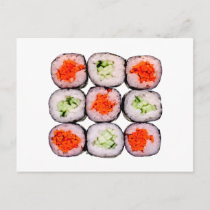 Sushi rollt japanische Lebensmittelvorlage Postkarte