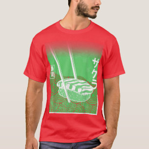 Sushi & Sakura Japanisch Kirschblossom Grüne Farbe T-Shirt