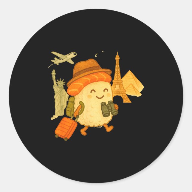 Sushi Salmon Roll Loves To Travel  Runder Aufkleber (Vorderseite)