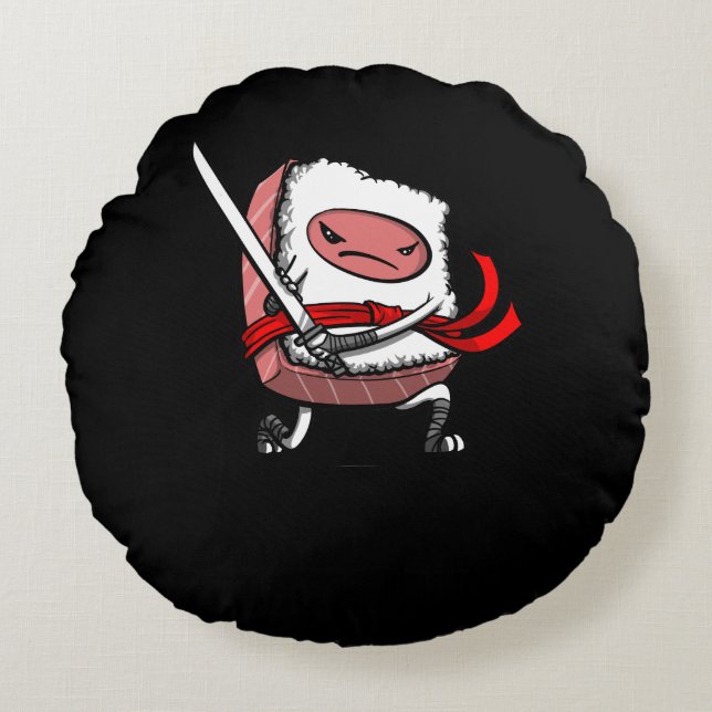 Sushi Samurai Ninja Kawaii Japanisches Essen Rundes Kissen (Vorderseite)