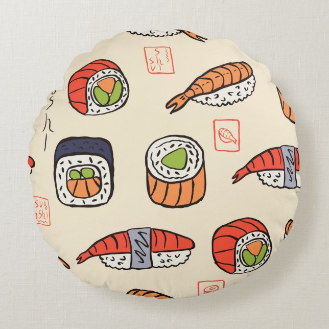 sushi seamless pattern rundes kissen (Vorderseite)