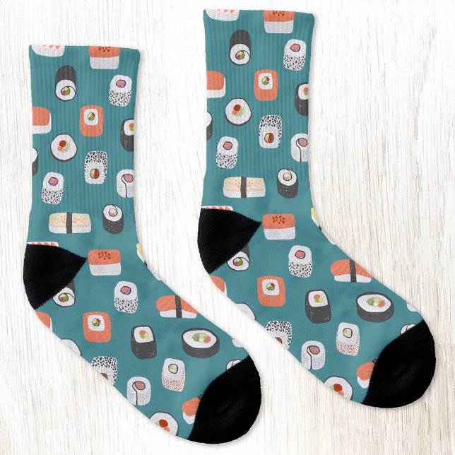Sushi Socken (Japanese sushi food art teal green pattern socks)