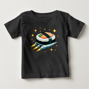 Sushi Spaceship Pixel Art Flying Sushi Roll Design Baby T-shirt