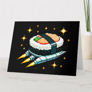 Sushi Spaceship Pixel Art Flying Sushi Roll Design Karte