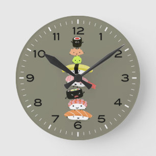 Sushi-Stack-Kawaii-Sushi-Figuren Runde Wanduhr