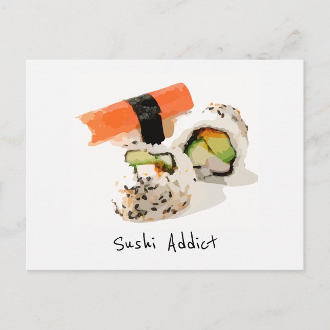 Sushi-süchtig niedliches japanisches Essen Postkarte (Vorderseite)