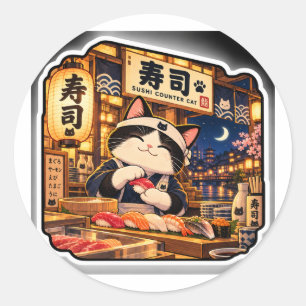 Sushi-Theke-Katzen-Aufkleber Japanische Sushi-Ba Runder Aufkleber