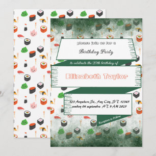Sushi Themed Birthday Party Einladung