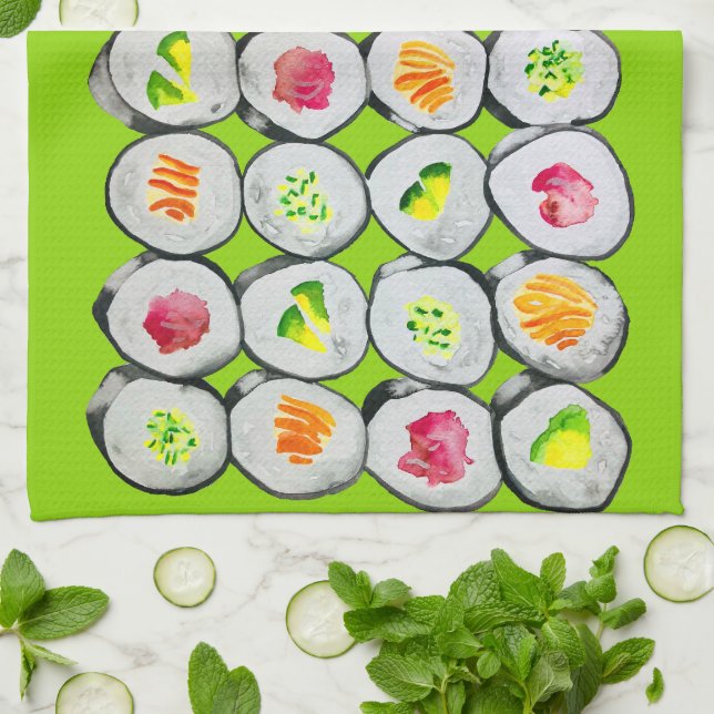 Sushi Time watercolor wasabi Geschirrtuch (Gefaltet)
