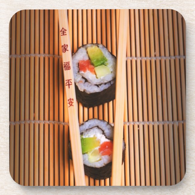 Sushi und hölzerne Essstäbchen Untersetzer (Vorderseite)