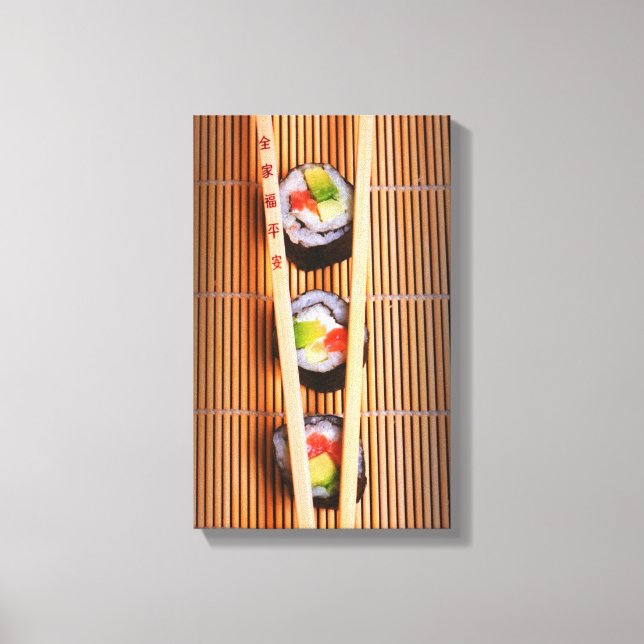 Sushi und Holzstäbchen Leinwanddruck (Vorderseite)