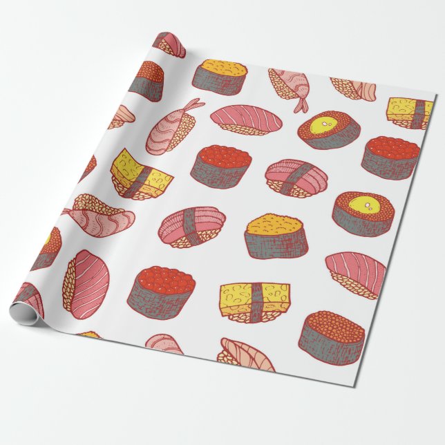 Sushi und Rollen nahtlos Muster. Doodle Cartoon c Geschenkpapier (Ungerollt)