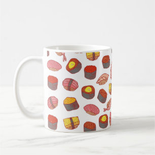 Sushi und Rollen nahtlos Muster. Doodle Cartoon c Kaffeetasse