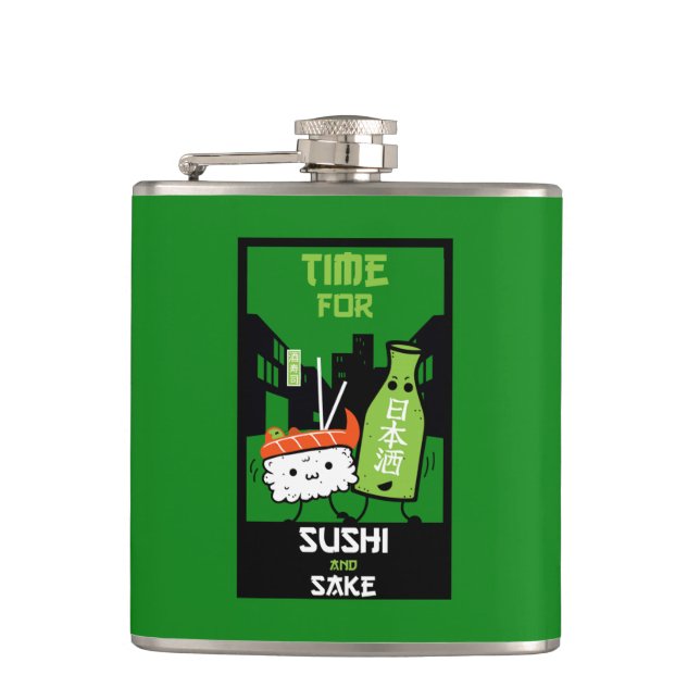 Sushi und Sake-Feinschmecker Flachmann (Vorderseite)