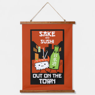 Sushi und Sake Feinschmecker Napkin Wandteppich Mit Holzrahmen