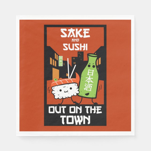 Sushi und Sake-Feinschmecker Serviette (Vorderseite)