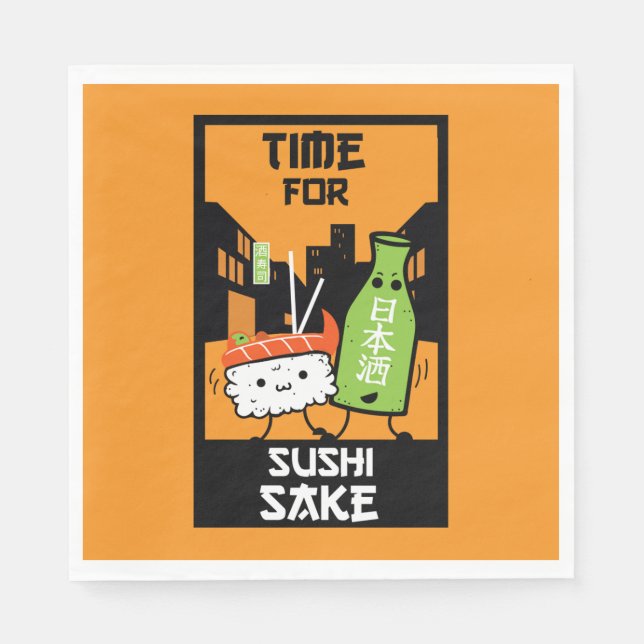 Sushi und Sake-Feinschmecker Serviette (Vorderseite)