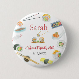 Sushi und Sashimi Birthday White Button