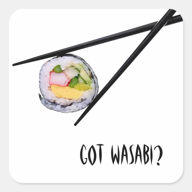 Sushi und Schwarze Stäbchen Quadratischer Aufkleber (Vorderseite)
