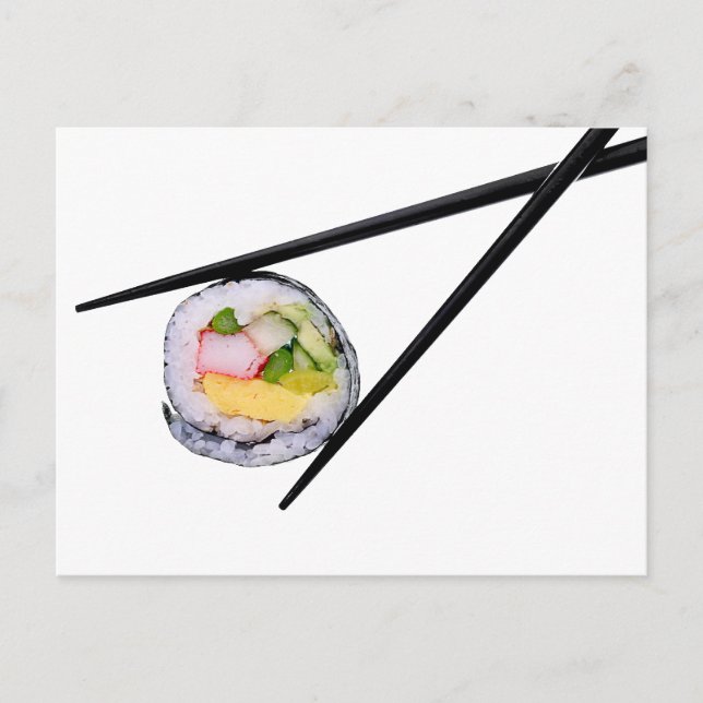 Sushi und schwarze Stäbchen, Sushi, Stäbchen, Zwie Postkarte (Vorderseite)
