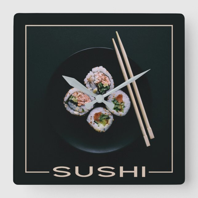 Sushi-Wanduhr Quadratische Wanduhr (Vorderseite)