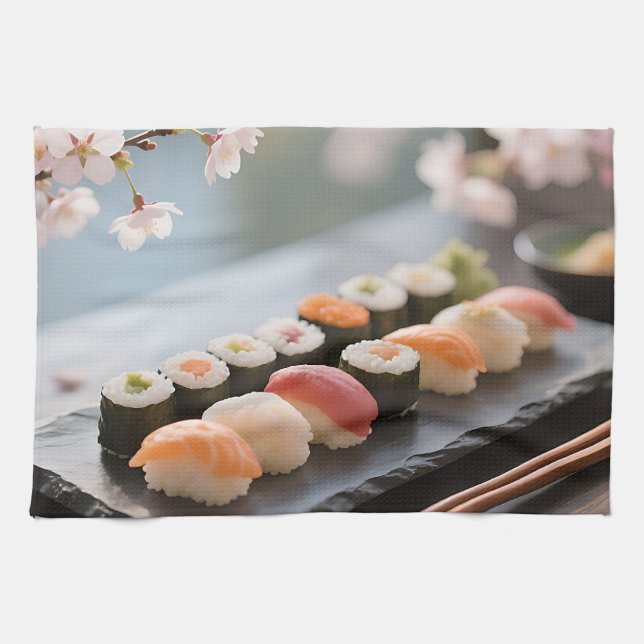 Sushiplatte Kirschblüte Geschirrtuch (Horizontal)