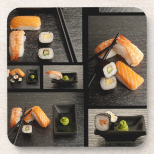 Sushisammlung auf schwarzem Hintergrund Getränkeuntersetzer