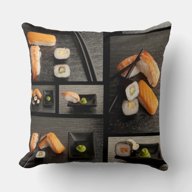 Sushisammlung auf schwarzem Hintergrund Kissen (Vorderseite)