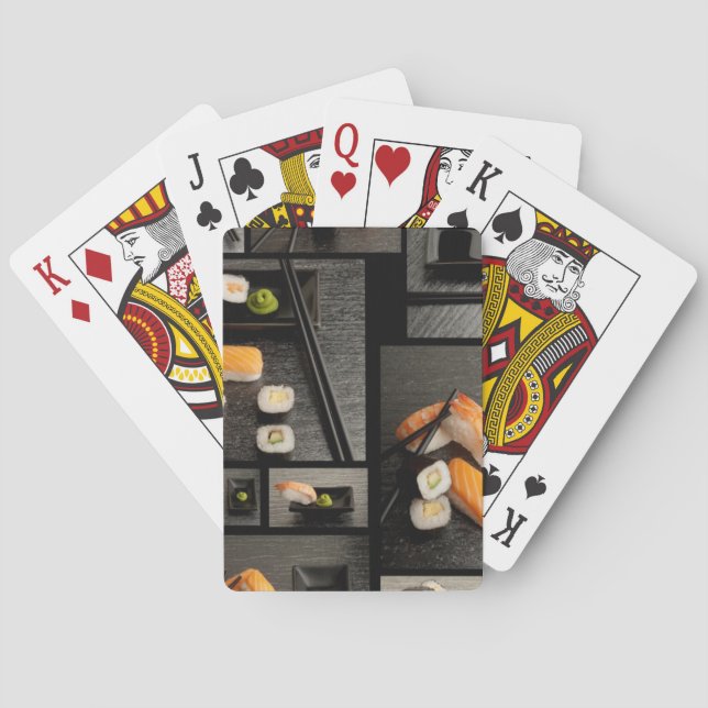 Sushisammlung auf schwarzem Hintergrund Spielkarten (Rückseite)