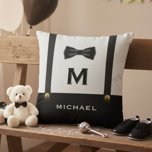 Suspenders & Bowtie Name Monogram Baby Boy  Kissen (Suspenders & Bowtie Name Monogram Baby Boy Throw Pillow
)