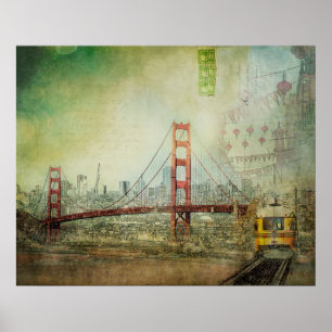 Suspendierung - Golden gate bridge-Collagen-Plakat Poster