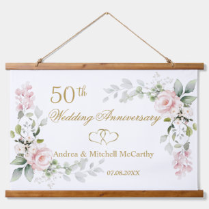 Suspendue 50e anniversaire de Mariage Rose Coeurs Tapisserie