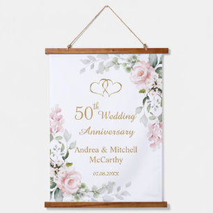 Suspendue 50e anniversaire de Mariage Rose Coeurs Tapisserie