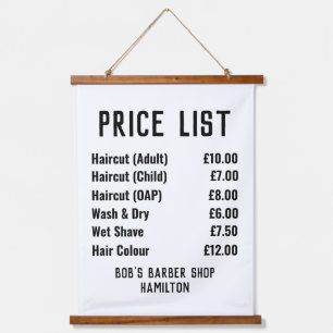 Suspendue Gents Coiffeur Liste des prix Coiffant Tapisserie