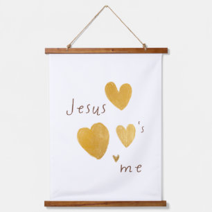 Suspendue Jésus m'aime Bois Tapisserie Signe moderne