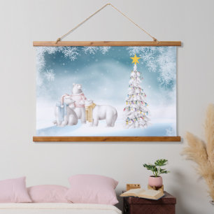 Suspendue Ours polaire Tapisserie de Noël recouverte de bois